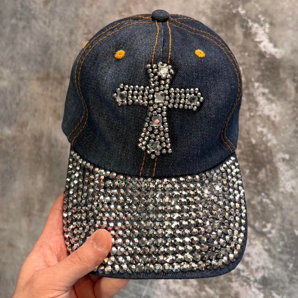 Y2K Denim & Silver Studded Rhinestone Hat.